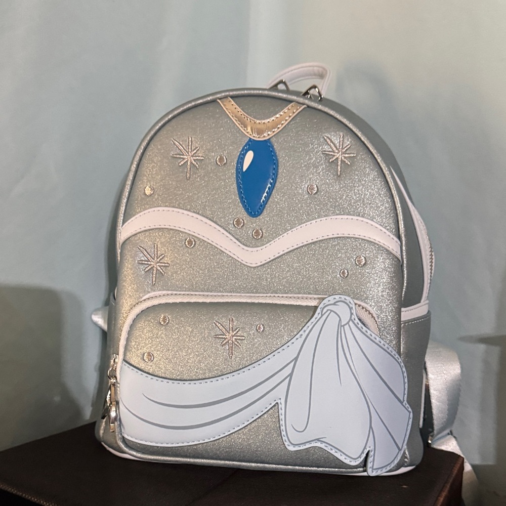 Loungefly Silver Glitter Mini Backpack with Blue Jewel Accent